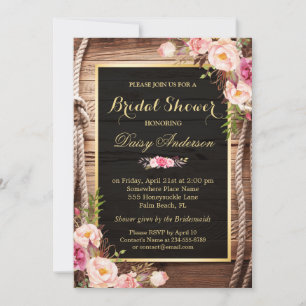 Rustic Country Bridal Shower Wood Knot Floral Wrap Invitation