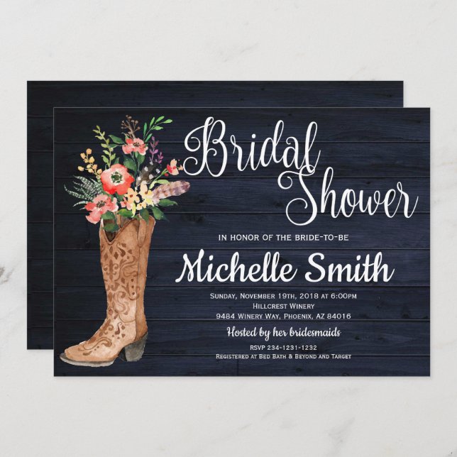 Rustic Country Bridal Western Blue Bridal Shower Invitation (Front/Back)