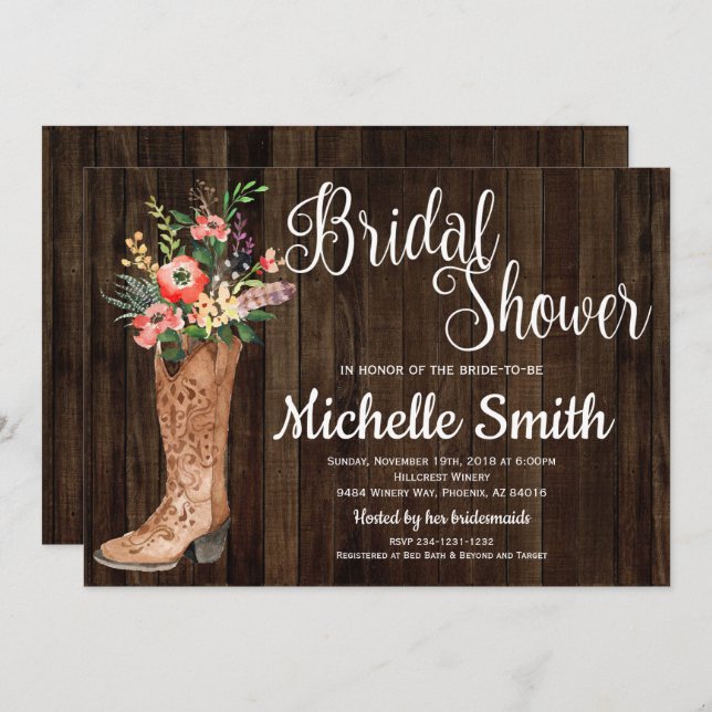 Rustic Country Bridal Western Floral Bridal Shower Invitation (Front/Back)