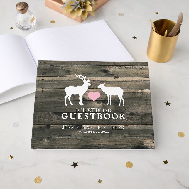 Rustic Country Buck and Doe Wedding Guest Book (Front Open)