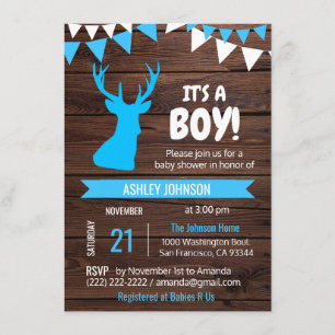 Rustic Country Buck Deer BOY Baby Shower Invites