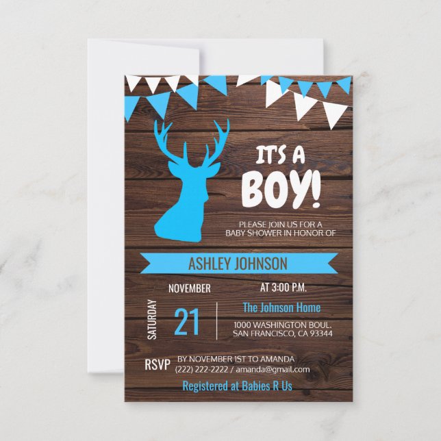 Rustic Country Buck Deer BOY Baby Shower Invites (Front)