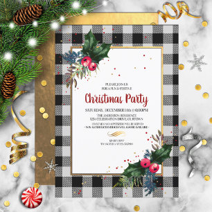 Rustic Country Buffalo Check Christmas Party Invitation