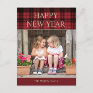 Rustic Country Buffalo Plaid Happy New Year Photo  Postcard