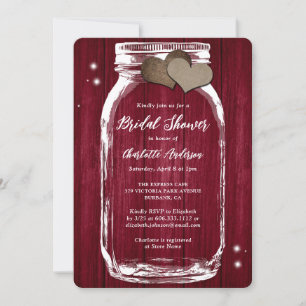 Rustic Country Burgundy Mason Jar Bridal Shower Invitation