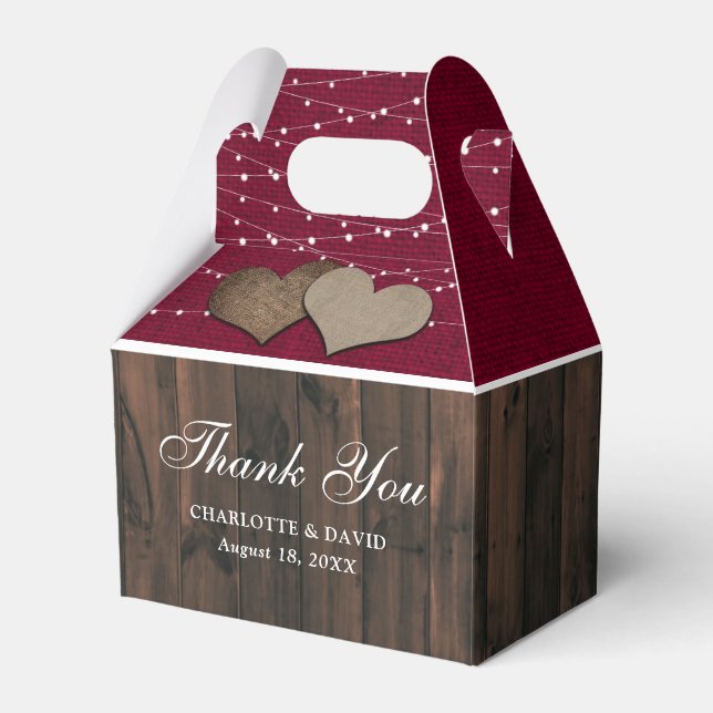 Rustic Country Burgundy Wedding Thank You Favour Box (Front Side)