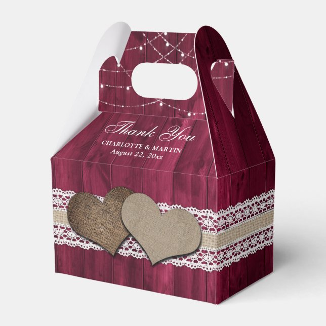Rustic Country Burgundy Wedding Thank You Favour Box (Front Side)