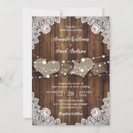 Rustic Country Burlap and Lace Wedding Invitation
