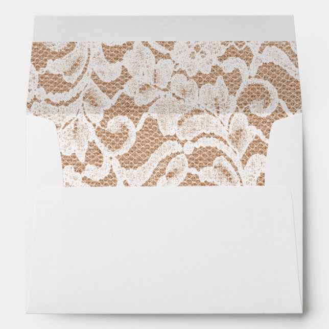 Rustic Country Burlap and Lace Wedding Lined Envelope (Back (Bottom))