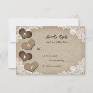 Rustic Country Burlap and Lace Wedding RSVP Card