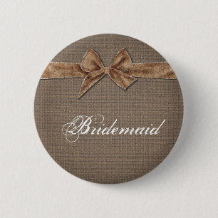 Rustic Country   Burlap Bow Bridesmaid 6 Cm Round Badge