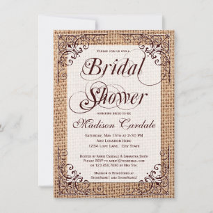 Rustic Country Burlap Bridal Shower Invitations