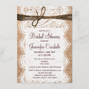 Rustic Country Burlap Bridal Shower Invitations
