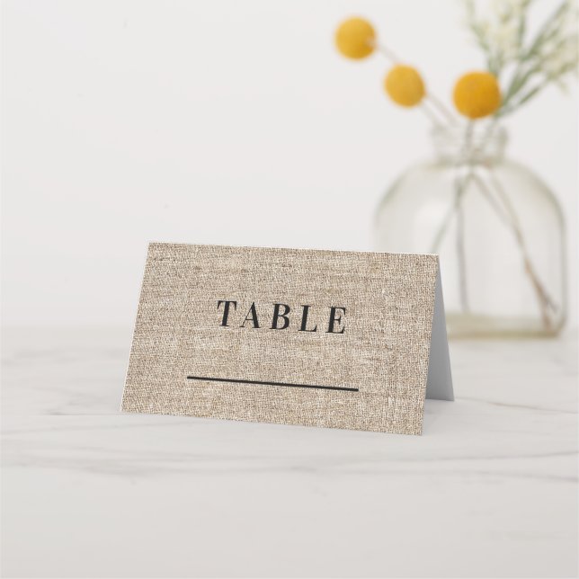 Rustic Country Burlap Farmhouse Barn Wedding Seat Place Card (Front)