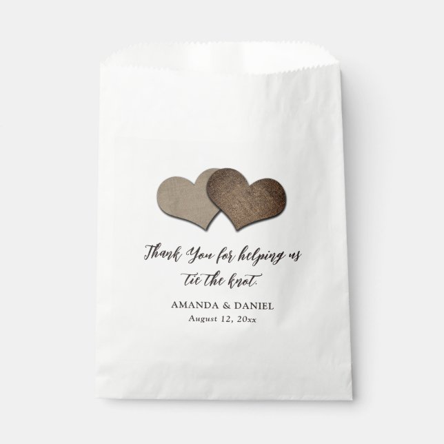 Rustic Country Burlap Hearts Wedding Favour Bag (Front)