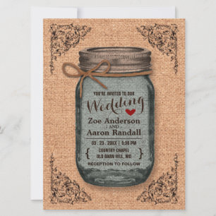 Rustic Country Burlap Jar Vintage Wedding Invitation