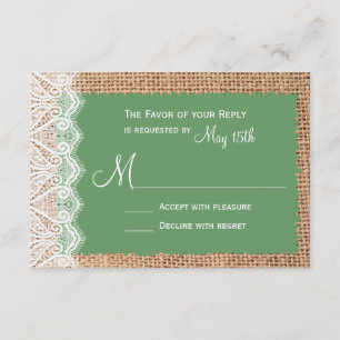 Rustic Country Burlap Lace Red Wedding RSVP Card