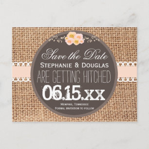 Rustic Country Burlap Lace Save the Date Postcards