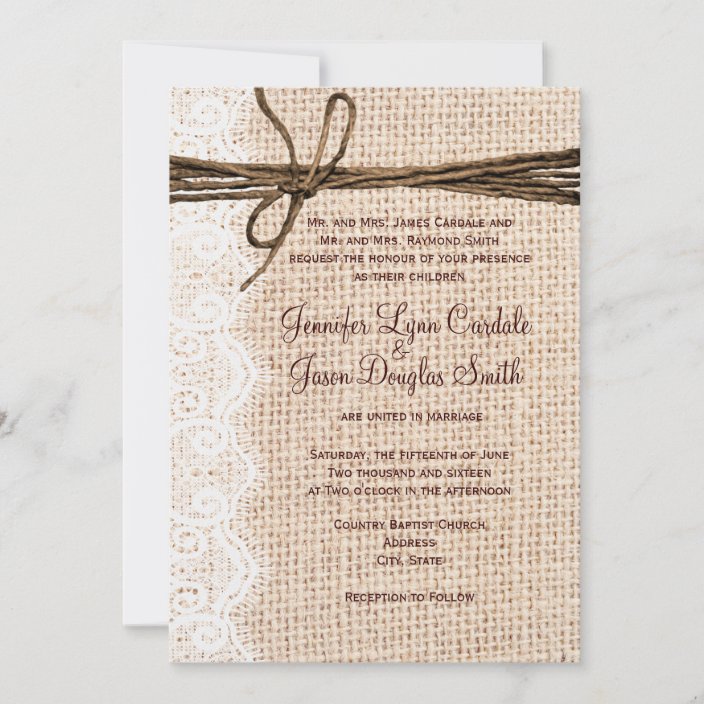 Rustic Country Burlap Lace Twine Wedding Invites Zazzle