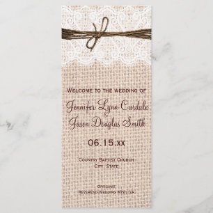 Rustic Country Burlap Lace Twine Wedding Program