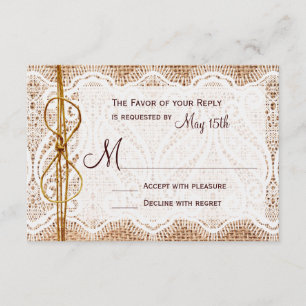 Rustic Country Burlap Lace Twine Wedding RSVP Card