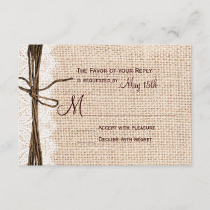 Rustic Country Burlap Lace Twine Wedding RSVP Card