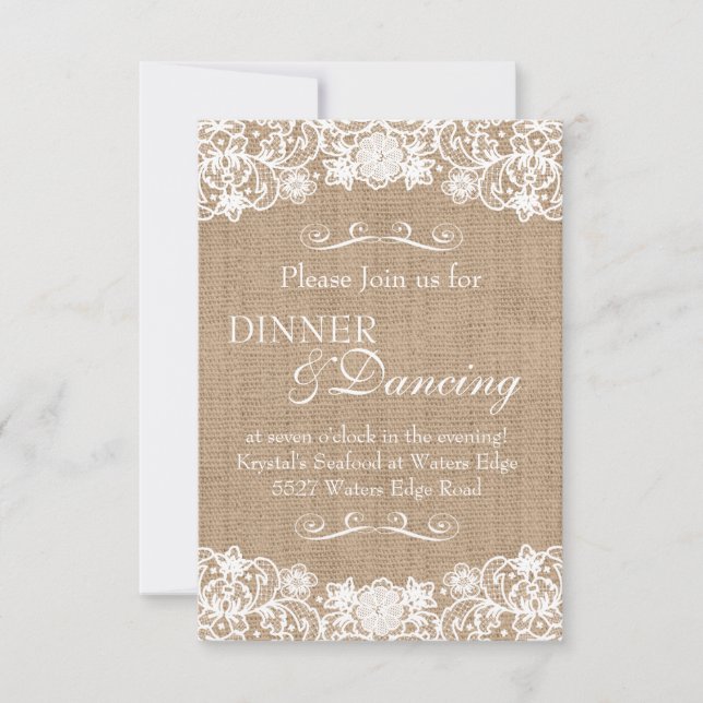 Rustic Country Burlap Lace Wedding Announcement (Front)