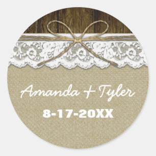 Rustic Country Burlap Lace Wedding Favour Stickers