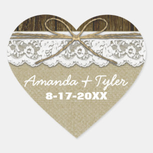 Rustic Country Burlap Lace Wedding Favour Stickers