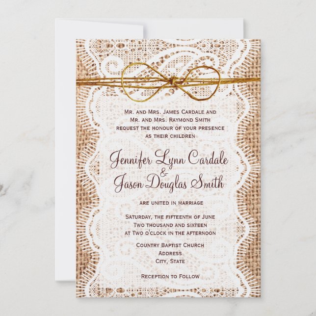 Rustic Country Burlap Lace Wedding Invitations (Front)