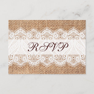 Rustic Country Burlap Lace Wedding RSVP Cards