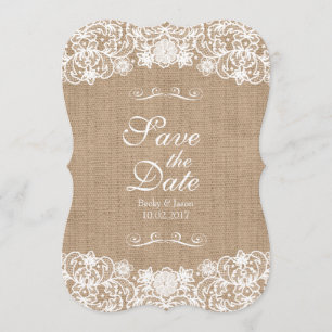 Rustic Country Burlap Lace Wedding Save-The-Date Save The Date