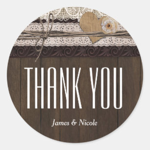 Rustic Country Burlap Lace & Wood Favour Sticker