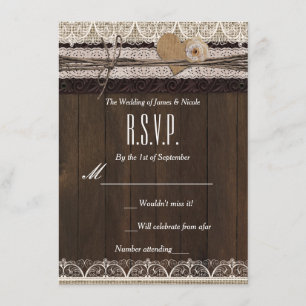 Rustic Country Burlap Lace & Wood RSVP card