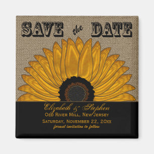 Rustic Country Burlap Look Sunflower Save the Date Magnet
