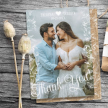 Rustic Country Burlap Photo Wedding Thank You Card