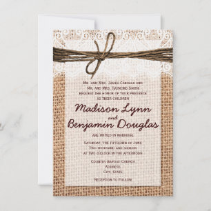 Rustic Country Burlap Print Wedding Invitations