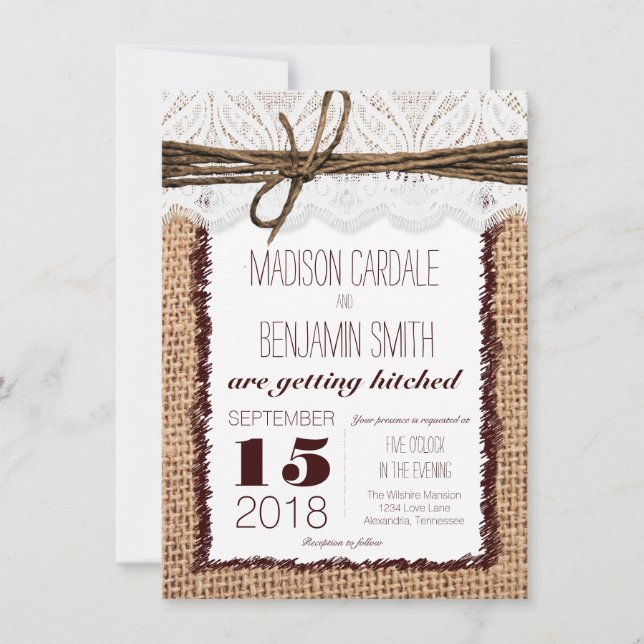 Rustic Country Burlap Print Wedding Invitations (Front)