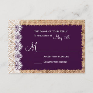 Rustic Country Burlap Purple RSVP Cards
