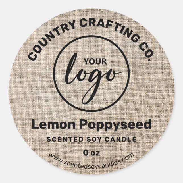 Rustic Country Burlap Soy Candle Labels (Front)