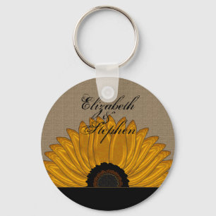.Rustic Country Burlap Sunflower Wedding Favours Key Ring