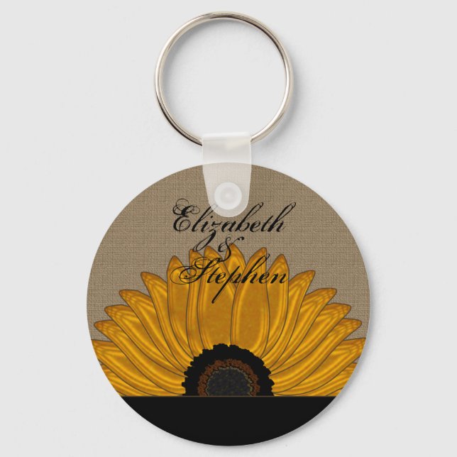 .Rustic Country Burlap Sunflower Wedding Favours Key Ring (Front)
