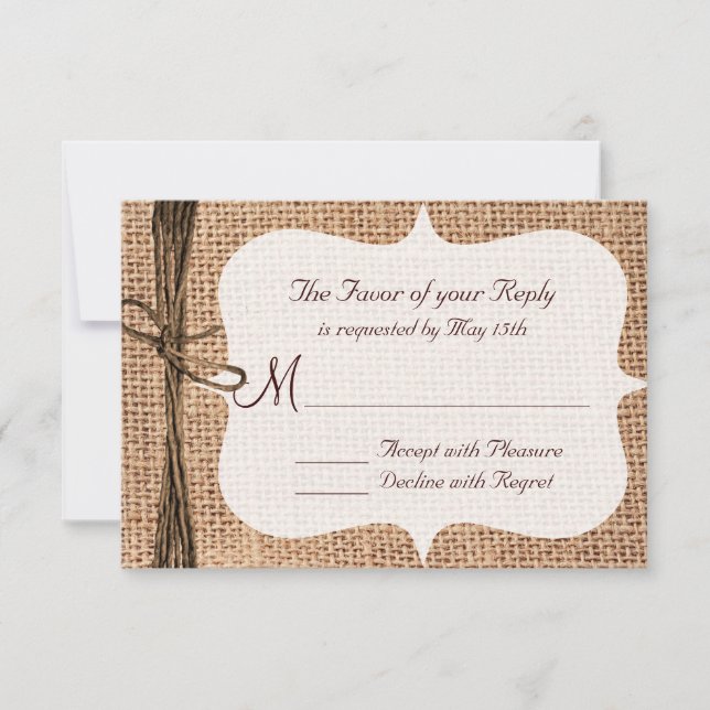 Rustic Country Burlap Twine Wedding RSVP Cards (Front)