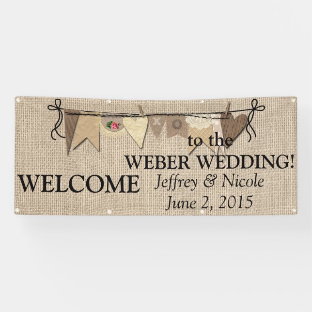 Rustic Country Burlap Wedding Banner (Horizontal)