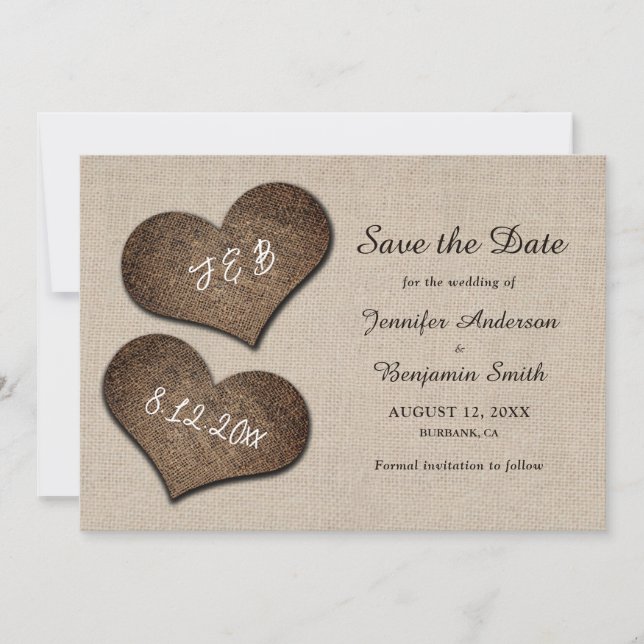 Rustic Country Burlap Wedding Save The Date Cards (Front)