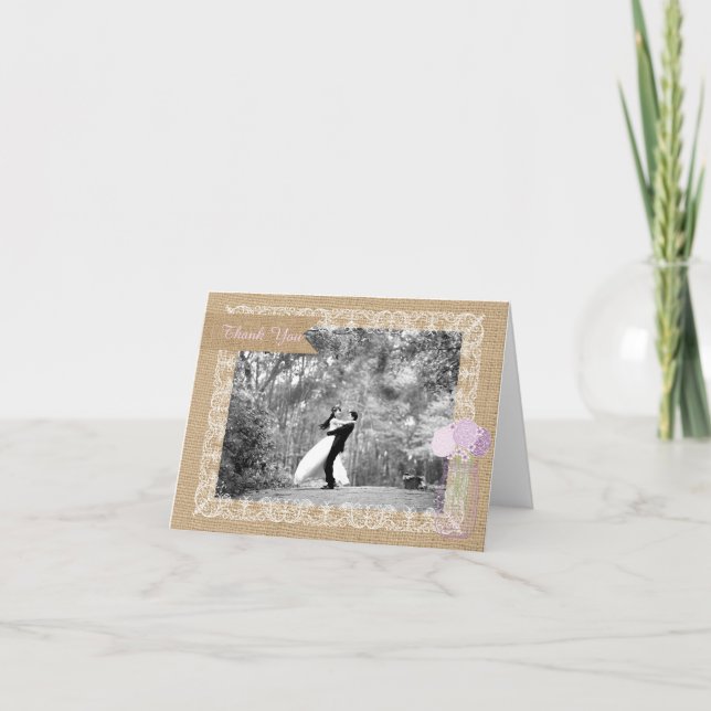 Rustic Country Burlap Wedding Thank You Card (Front)