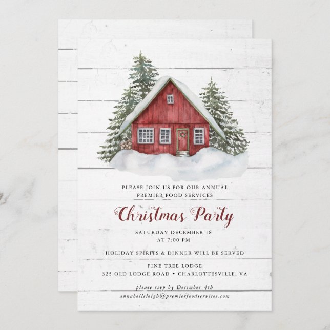 Rustic Country Cabin Christmas Party Invitation  (Front/Back)