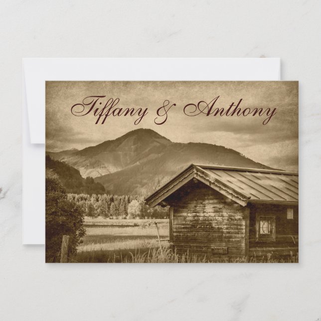 Rustic Country Cabin Mountain Wedding Invitations (Front)