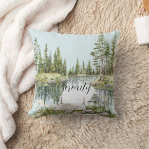 Rustic Country Calm Lake Green Trees Cushion