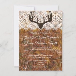 Rustic Country Camo Hunting Antlers Wedding Invite